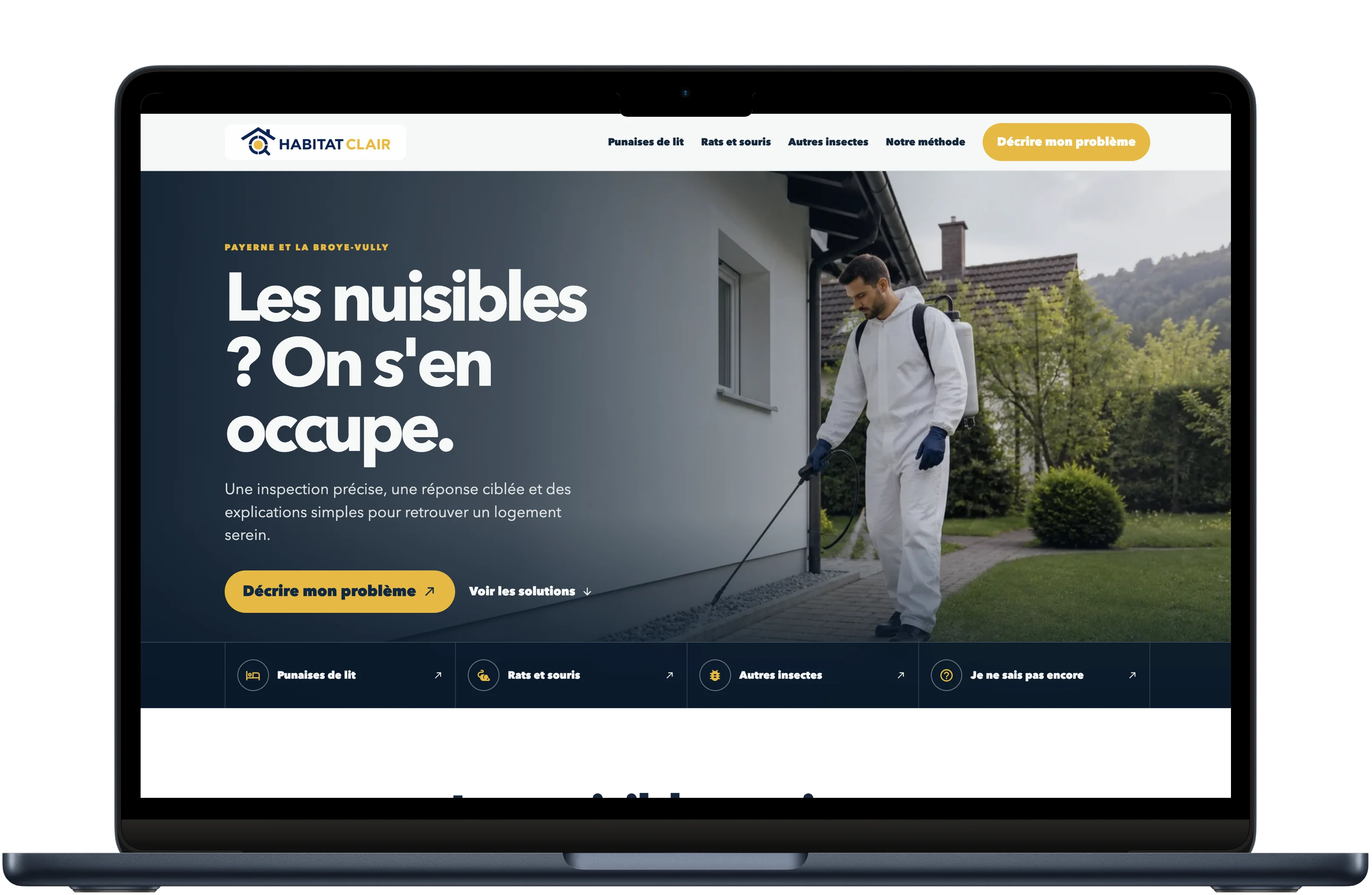 Page d’accueil du site Habitat Clair affichée sur un ordinateur portable.